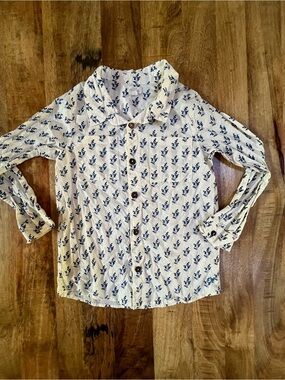 Blue Rooster Collection Cream Button-Down Shirt with Blue Floral Print